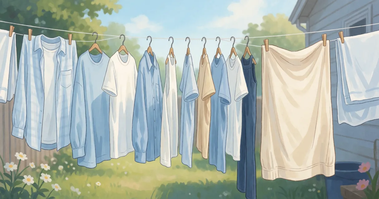 Laundry scene illustrating choosing a spin cycle before hanging washing outside